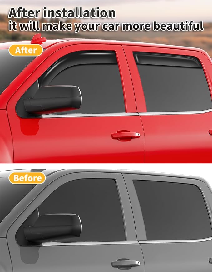 in-Channel Window Rain Guards Fit for 2014-2018 Chevy Chevrolet Silverado/GMC Sierra Crew Cab Truck Extra Durable Window Visors Window Deflectors Vent Visors Vent Shades Car Accessories-4 pcs