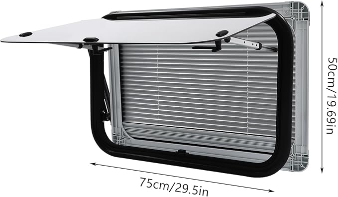 RV Push Out Window, 75x50cm/ 29.5x19.69In Tempered Glass U-V Resistant RV Exit Window W/Window Screen & Support Rod, RV Window Replacement for Campers, Caravan, Trailer