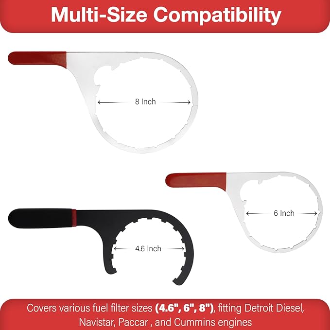 SPARKWHIZ 4.6 Inch, 6 Inch, 8 Inch Fuel Filter Wrench Compatible with 380134 382 Detroit Diesel Truck Engines, Navistar Engines Diesel DD13, DD15, DD16, Peterbilt & Cummins Diesels