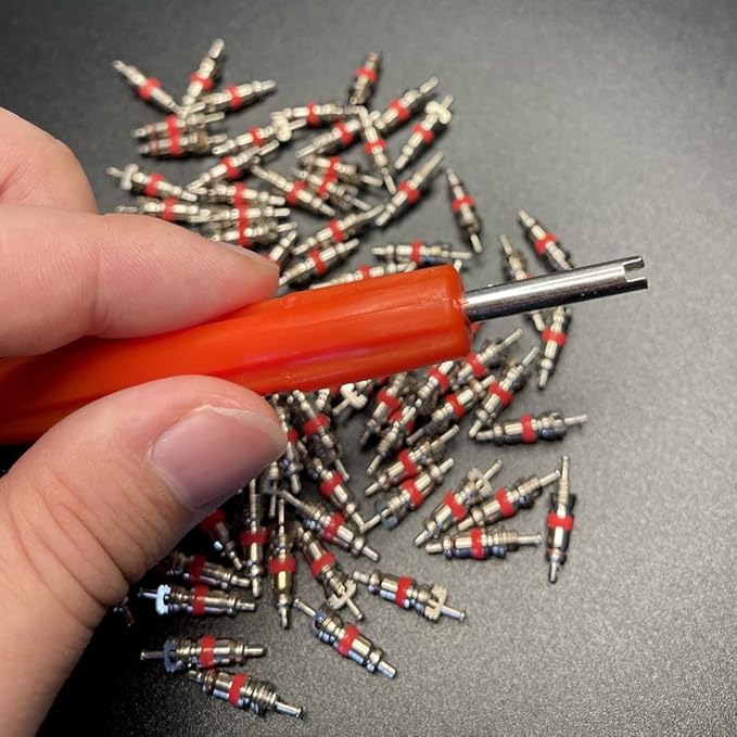 Valve Core Remover with 100 Pcs Car Truck Replacement TPMS Nickel Plated Tire Tyre Valve Stem Core Dual Single Head Valve Core Remover Tire Repair Tool Set