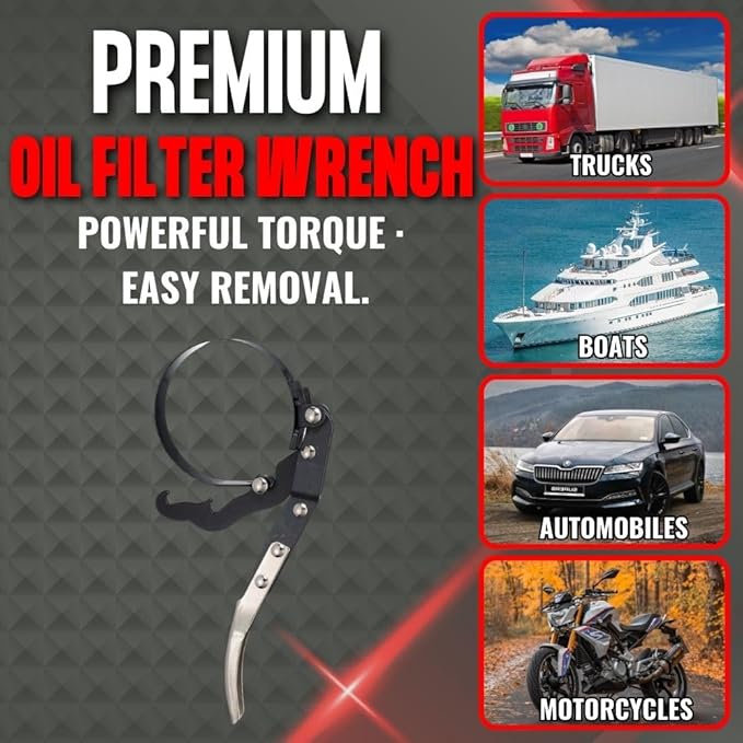 Oil Filter Wrench Tool with Positive Grip Handle for Cars & Motorcycles | Adjustable Torque System | Multi-Purpose Removal Tool from 2-3/4 inch to 3-3/4 inch(70 mm to 95 mm)
