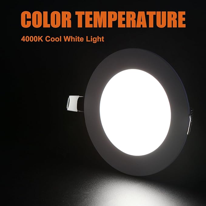 Facon 4.5Inch 12V LED Puck Light RV Interior Lights, Aluminum Slim Recessed Mount, 12Volts RV Lighting Fixture for Van Camper Trailer Motorhome Boat (6Packs, 4.5 Inch 4000K)