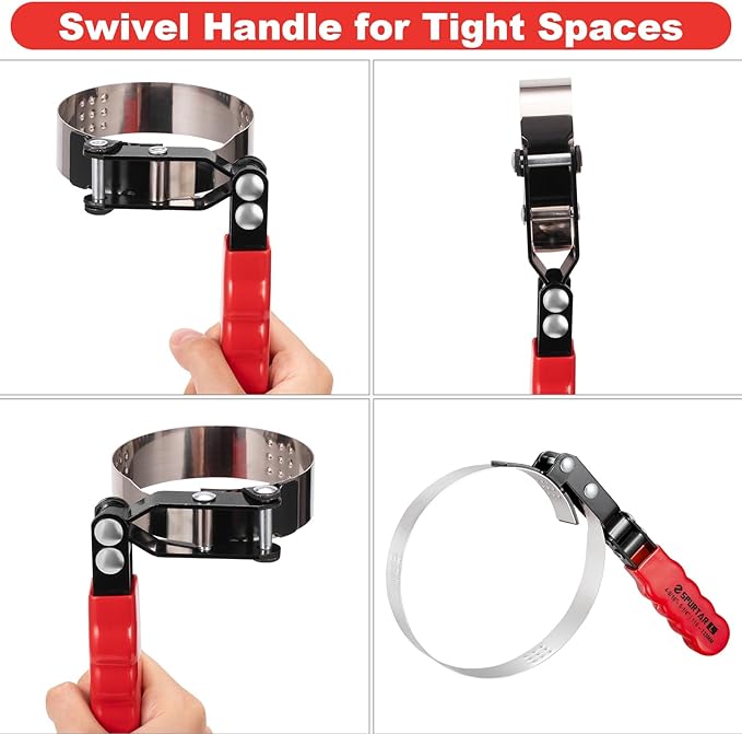 Spurtar Large Oil Filter Wrench, Swivel Oil Filter Removal Tool, Fits Filters 4-9/16" to 5-1/4" (116-133mm) for 4S Shop Auto Repair Mechanic DIY Generator Small Engine