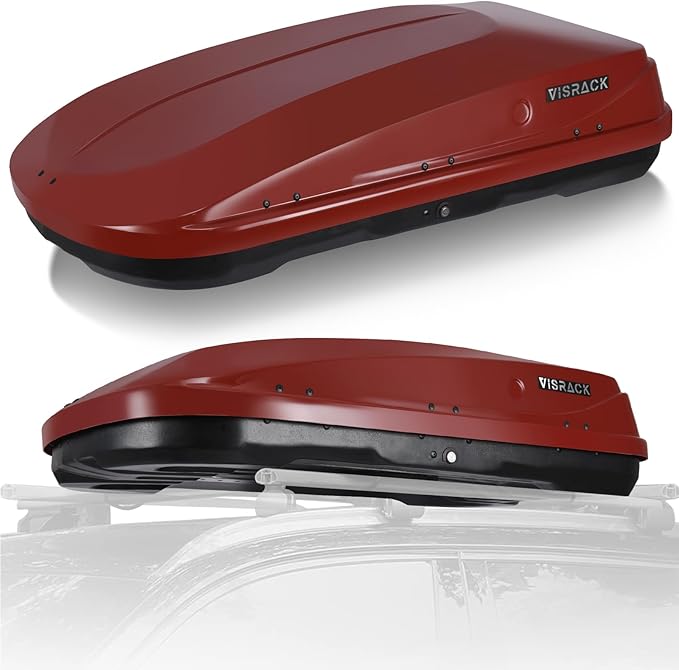 Hard Shell Roof Cargo Carrier with Security Keys, Roof Box, Cargo Box, 56 (L) x 30 (W) x 13.7(H) Inches, 13 Cubic Feet (Tool-Free Install), Red