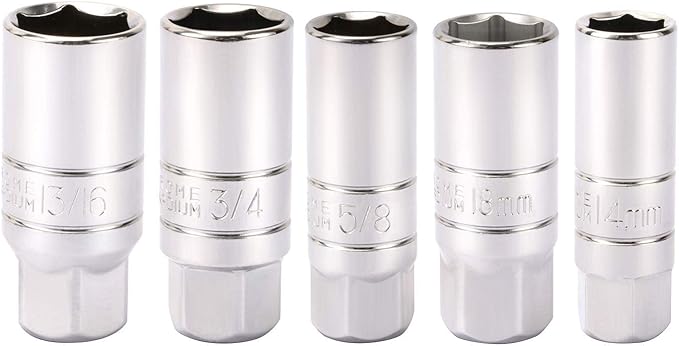 CASOMAN 3/8-Inch Drive Spark Plug Socket Set, 6-Point, 5/8-Inch, 3/4-Inch, 13/16-Inch, 14mm, 18mm, 5-Piece Set
