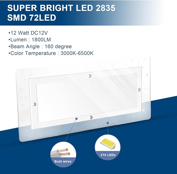 Miady RV Dimmable Lights Interior 1800 LM, 4 Color Temperature Warm Natural Cool White and Blue Ambient Lightting, 12V Volt Led Ceiling Dome Light for Camper/Car/Trailer/Boat, 4-Pack