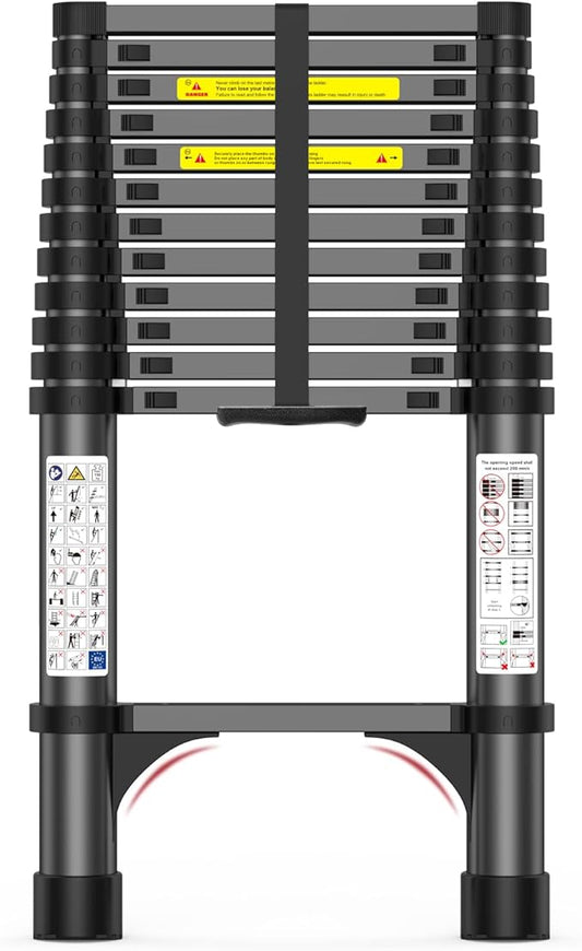 12.5FT Telescoping Ladder, 330lb Capacity Aluminum Heavy-Duty Extension Ladder with Anti-Slip Steps for Secure Attic Access, Roof, and Home Renovation Projects