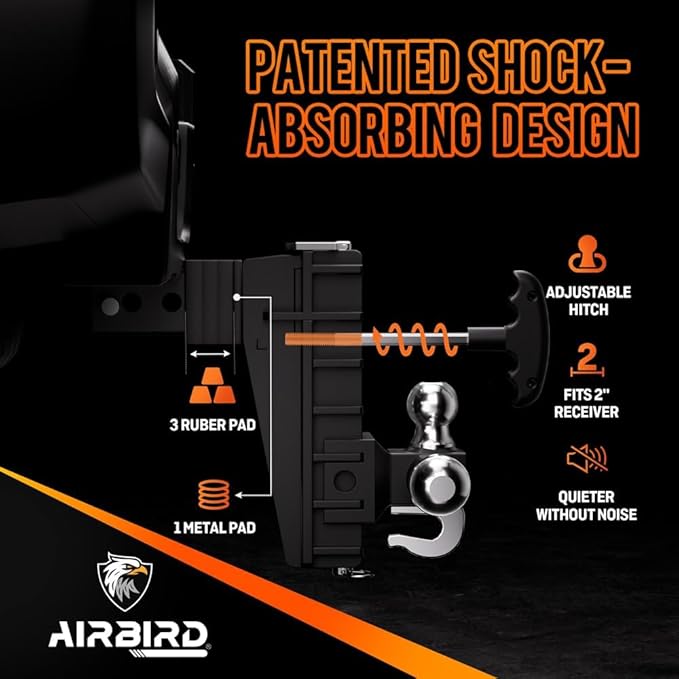Airbird Adjustable Trailer Hitch with Hook Tri-Ball(1-7/8",2", 2-5/16") Fits 2-Inch Receiver MAX 17000 LBS GTW,Class 3 Tow Hitches 6”Drop/Rise, Heavy Duty Truck,BLK