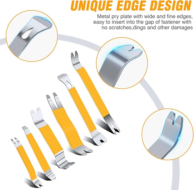 GOOACC 11PCS Trim Removal Tool Kit, Metal & Nylon Pry Tools Set for Car Door Panel, Dashboard, Audio, Clips, Fastener Remover w/Storage Box – Yellow