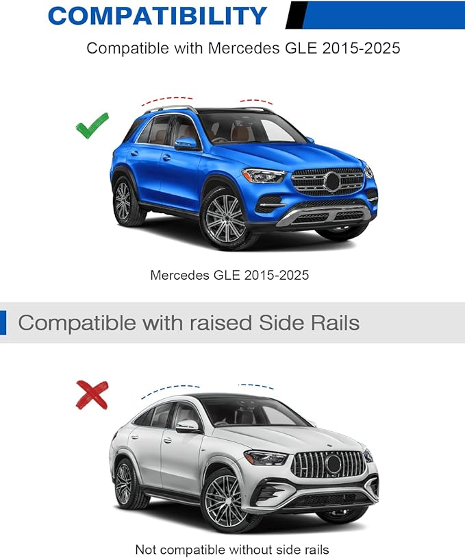 300lbs Roof Rack Cross Bars Compatible with Mercedes Benz GLE 2015-2025 with Raised Side Rails, Heavy Duty Aluminum Lockable Roof Rails Crossbars Cargo (Not for Panoramic sunroof)