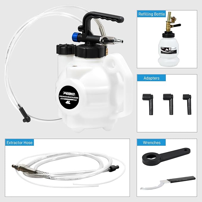 4L Vacuum Brake Bleeder Kit, One Person Pneumatic Brake Bleeding Fluid Extractor and 1L Refilling Bottle for Auto Car Truck