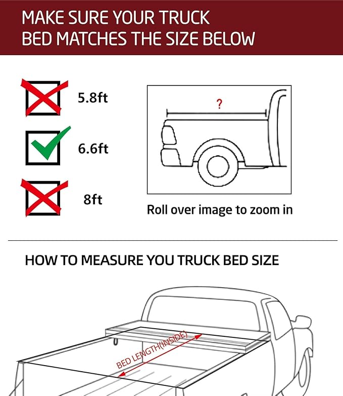 Kikito Vinyl Soft Quad-Fold Truck Tonneau Cover for 2007-2025 Silverado/Sierra 1500 & 2007-2019 Silverado/Sierra 2500HD 3500HD 6.6ft(78.9in) Bed |Not for CarbonPro Bed|