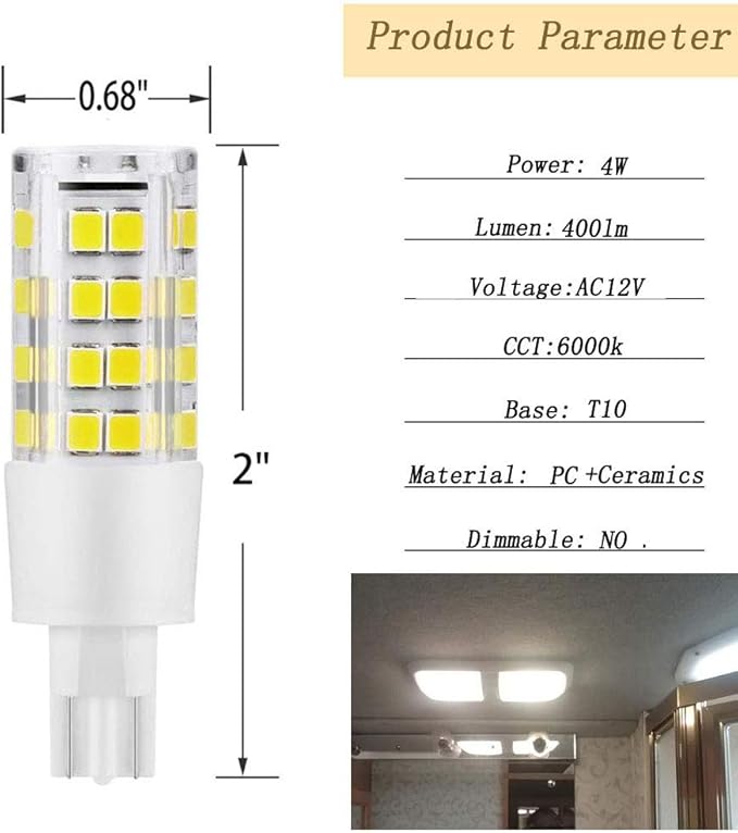 12 Volt 921 Wedge Replacement LED Bulb, T10 12V Interior Lighting RV Light Bulbs for Trailer Motorhome 5th Wheel, 400LM Marine Boat Dome Light Replacement(5Pack, 6000K White)