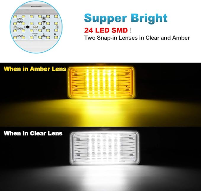 Partsam Rectangle LED Porch Light with On/Off Switch, RV Exterior Utility Light Fixture Cover Replacement for Motorhome Campers, 12V, 5th Wheels, Clear and Amber Lenses Removable