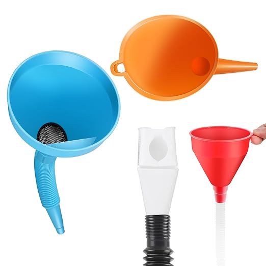 Umbresen Oil Funnels Set, Automotive Fuel Funnels, Wide Mouth Gas Funnel with Handle, Large Funnels with Hose, Plastic Long Neck Oil Funnels, Gasoline Funnel Kit for Water, Fuel, Oil Change (10)