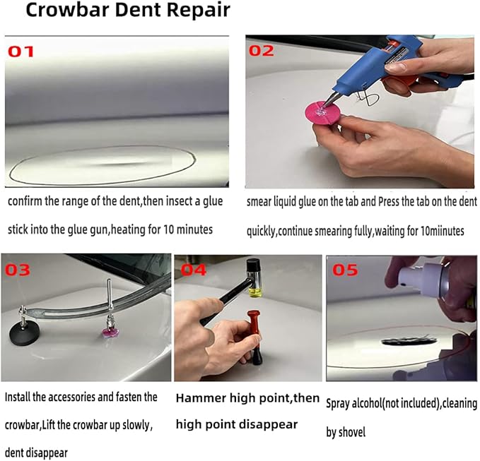 67pcs/Set Car Paintless Dent Removal Kit, Auto Fender Damage Repair Big Curved Rod Crowbar Puller Lifter Rods Tools with Glue Tabs, Glue Sticks, Leveling Tools and more for Car Body Dent Repair