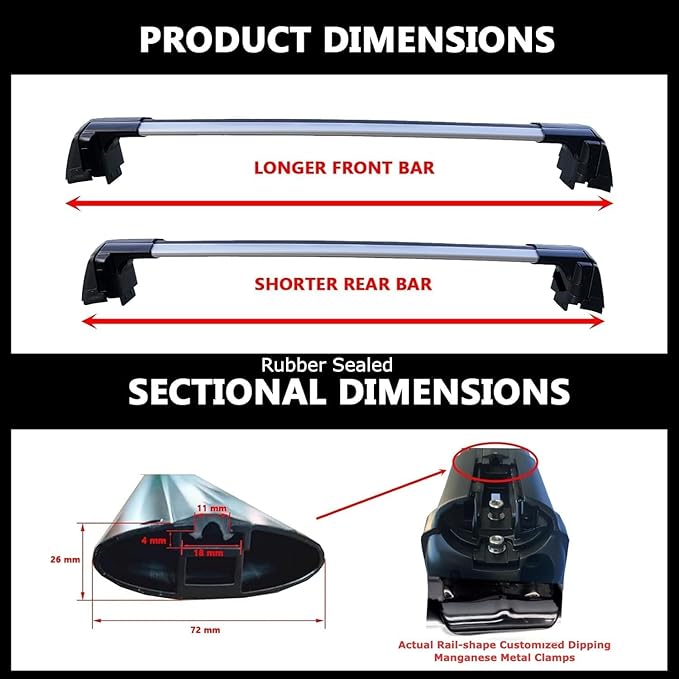 ROKIOTOEX Roof Rack Crossbars - Fit 2007-2012 Santa Fe Flush Side Rail - Panoramic Sunroof - 220LBs Load Bar - Metal Locking Cap- Easy Install & Adjusting - Wind Noise Reduction Strips Silver Cougar