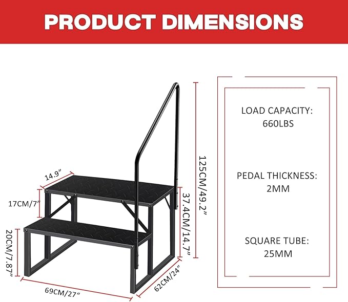 RV Steps, Hot Tub Steps with Handrail, 2 Step Ladder Update 3.0, Anti-Slip RV Stairs Outdoor, Pool Ladder Above Ground for Safety in and Out of RV, Camper, Mobile Home, Pool