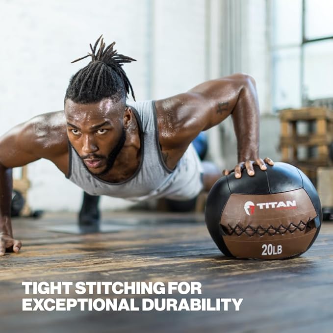 Titan Fitness Soft Leather Medicine Wall Ball Durable, Endurance, Cardio, Core Strength