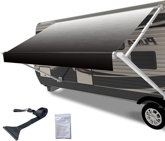 RV Awning Fabric Replacement,18.5oz Heavy-Duty Vinyl Camper Awning Replacement,RV Canopy Replacement,Trailer Awning Universal for Camper Travel Trailers,Black Fade 11'(Fabric 10'2")