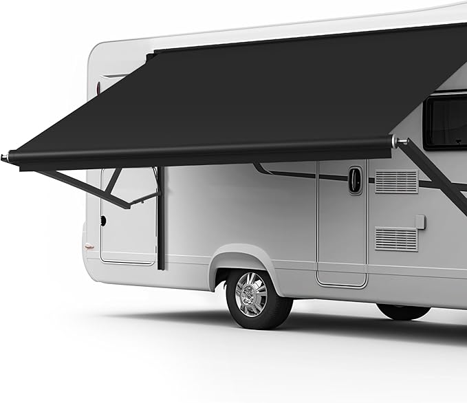 HBN RV Awning Fabric Replacement, 11'2" Fabric Length for 12' Awning, Heavy-Duty Vinyl, Weather Resistant, Universal Outdoor Canopy for RV, Trailer, and Motorhome Awnings - Black