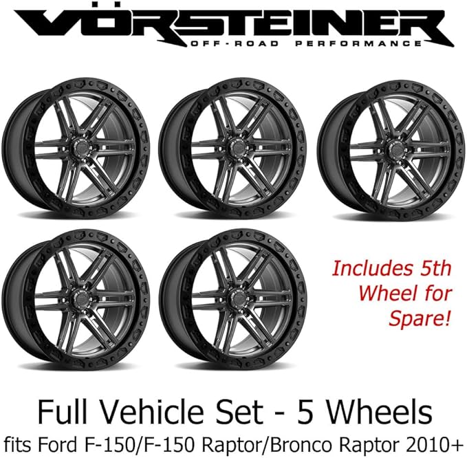 Vorsteiner Offroad VR-602BL 17x9 Tungsten Graphite Truck Wheel Set fits Ford F-150/F-150 Raptor/Bronco Raptor 2010+ (5 Wheels Included)