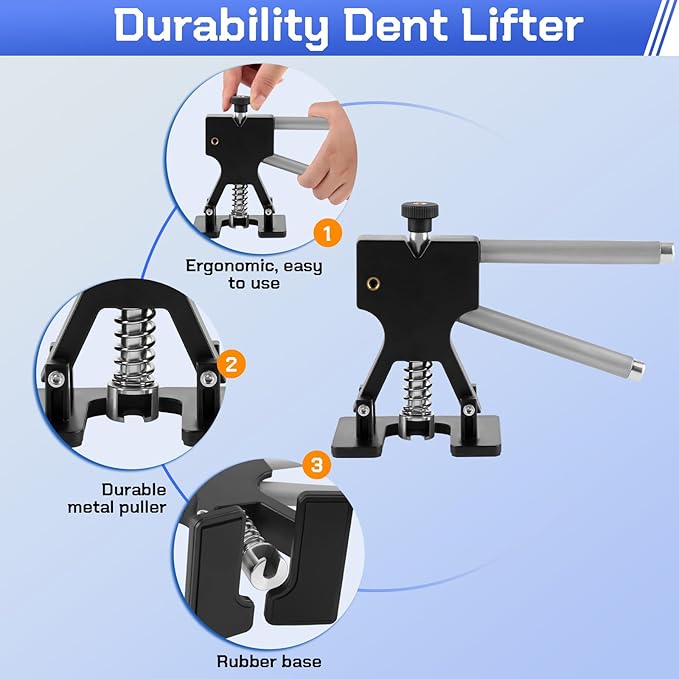 Paintless Dent Repair Kit, Car Dent Removal Tools with Adjustable Dent Lifter, Bridge Puller, Glue Gun & Tabs – Professional Auto Body Dent Puller Kit for Car, Hail & Door Dings