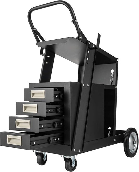 Welding Cart with Drawers, Mig Welder Cart 265 Lbs Capacity, Weld Cart for TIG MIG Welder and Plasma Cutter with 4 Drawers and 2 Safety Chains