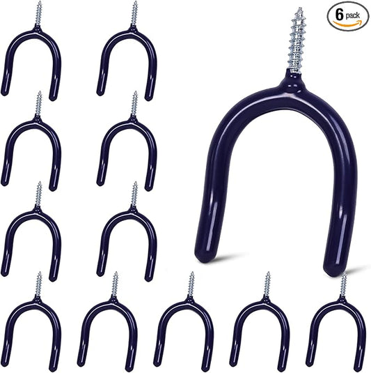 12 Pack Garage Storage System Steel U Hooks with Anti-Slip Coating Home Improvement and Organization Screw in Hooks Easy Wall Mounting Heavy Duty Bike and Ladder (Blue, 12 Pack)