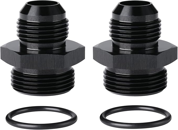 12AN Male Flare to 16AN ORB O-ring Boss Fuel Pump Rail Adapter Fitting Aluminum Black, Pack of 2