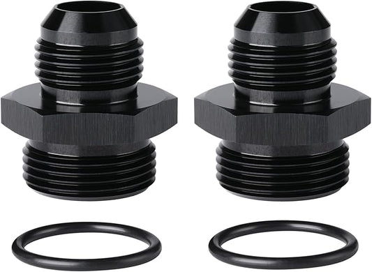12AN Male Flare to 16AN ORB O-ring Boss Fuel Pump Rail Adapter Fitting Aluminum Black, Pack of 2