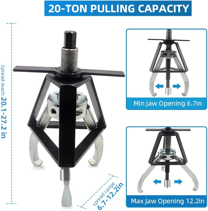 BESTOOL 3 Jaw Gear Puller,20 Ton Pulley Puller Tool, Removal Tool for Gears, Pulley, Flywheel