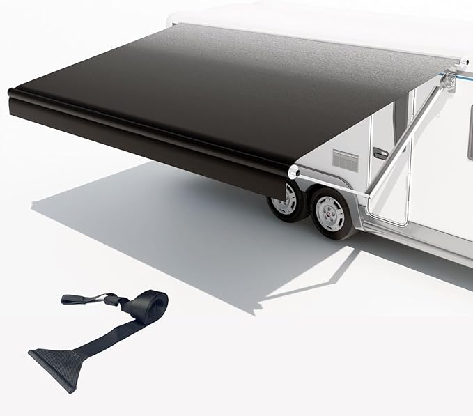 RV Awning Fabric Replacement,Camper Trailer Motorized Awning Replacement for Motorhome,Heavy Duty Weatherproof 18.5oz Outdoor Vinyl RV Canopy 21'(Fabric 20'2") Black Fade