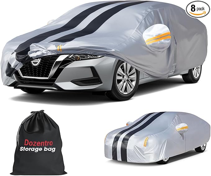 10 Layers Car Cover Custom Fit Nissan Sentra 2000-2026 100% Waterproof All Weather Automobiles, Gift with Towel, Heavy Duty Car Covers for Rain Sun UV Protection with Door Zipper.
