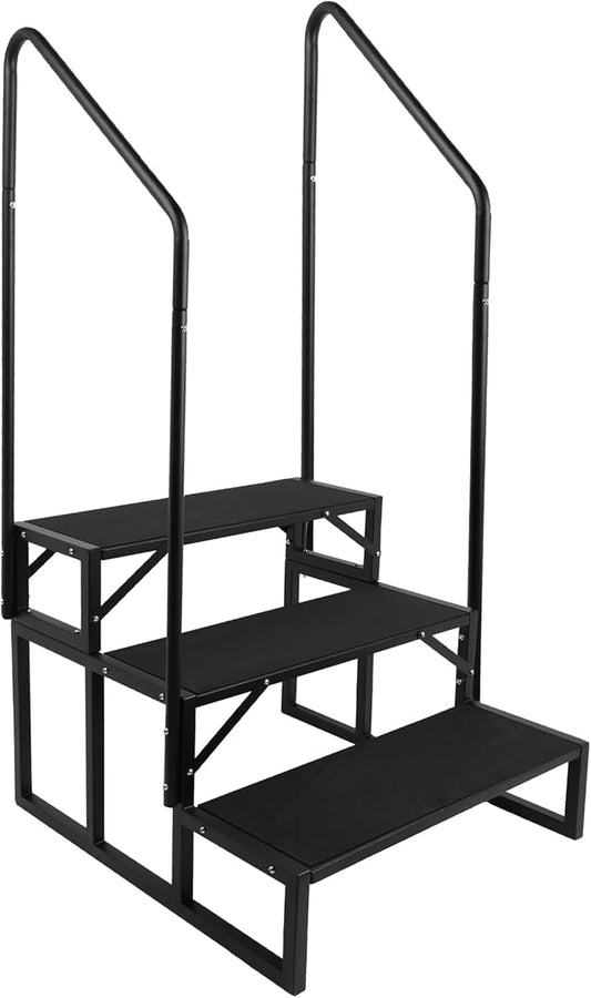 RV Steps w/Dual Handrails, 3-Step Spa Hot Tub Steps with Anti-Slip Pedals, 660lbs Load Capacity, Universal Portable Mobile Home Stairs Steps for 5th Wheel RV, Spa, Porch, Pool, Travel Trailers