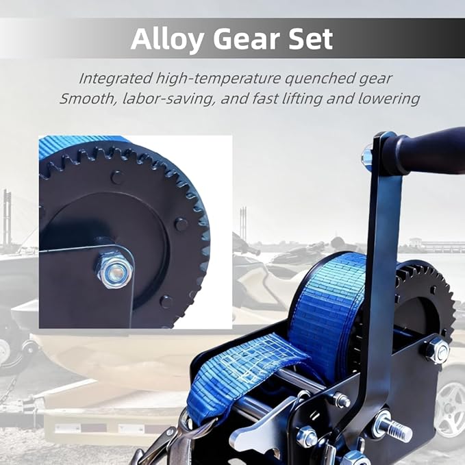 SYLPHID 3500lbs Heavy Duty Boat Trailer Winch with 32FT Strap, Portable Hand Crank Winch for Boat, Truck, Trailer, RV, ATV, Jet Ski (3500Lbs with 32FT Strap)