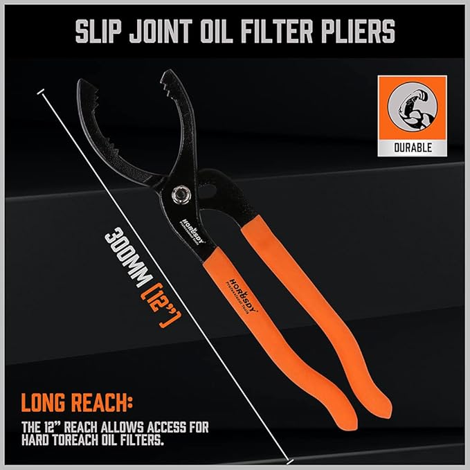 HORUSDY 12" Adjustable Oil Filter Pliers, Adjustable Oil Filter Wrench Removal Tool (Orange)