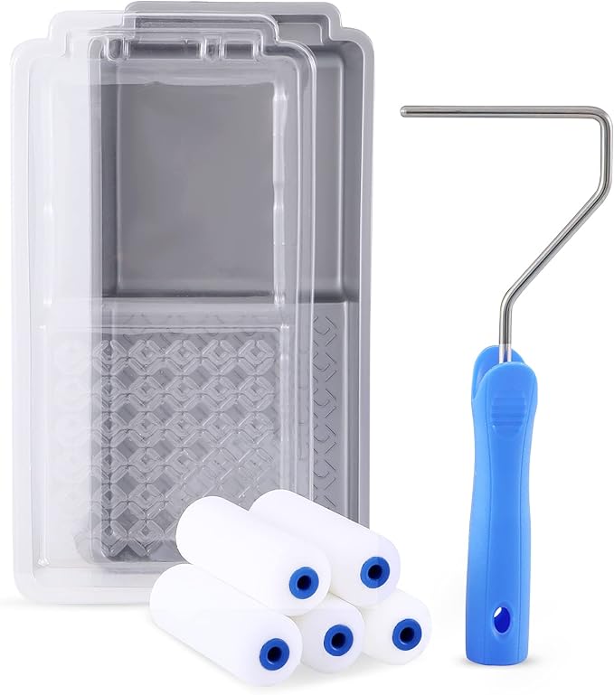 Mister Rui Foam Paint Roller, 4 inch Paint Roller 8 Pack, Small Paint Roller, High Density Foam Paint Roller Tray and Liner Set, Sponge Rollers for Painting and Staining