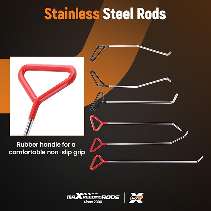 maXpeedingrods Paintless Dent Repair Tools, Dent Removal Rods with Awl Head, Car Auto Body Dent Removal for Hail Dents and Door Ding (6pcs Rod 20 pcs Head)