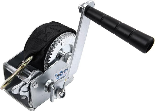 600lbs Hand Winch Heavy Duty Boat Trailer Winch Two-Way Ratchet Gear Crane Weight Translating Hand Crank Winch with 5m Nylon Strap for ATV Truck Towing Rope Winch