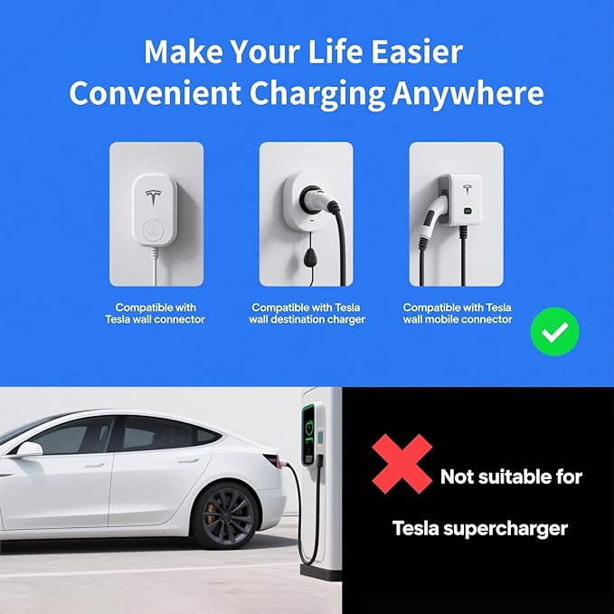 Tesla to J1772 EVs Charging Adapter, Tesla Charger Adapter Converter Up to 60Amp 250V AC, Compatible with Tesla Wall Connector, Destination/Mobile Chargers [Excludes Superchargers]