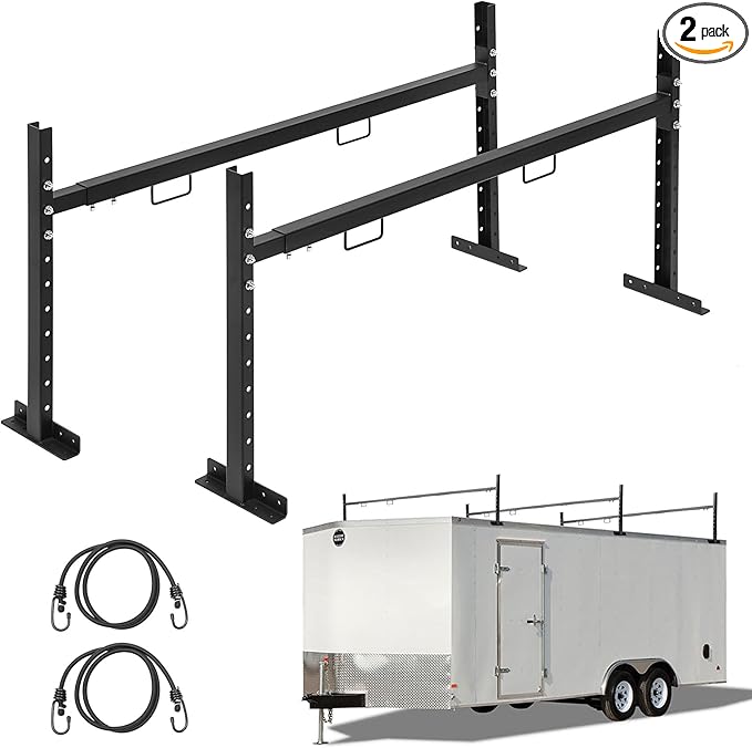 Adjustable Roof Ladder Racks,Trailer Ladder Racks Fit for 4'-7' Enclosed Trailers Cargo Vans Trucks – 2 Pack, Black