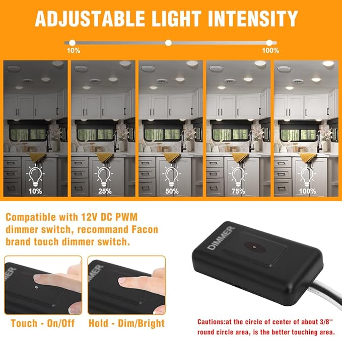 Facon 4.5" LED RV Puck Light Surface Mount - 2Pack, SY-SM45 12V RV Dome Light with Switch, 290LM Cool White (4000K), Ideal for RVs, Motorhomes, Campers, Marine Vehicles