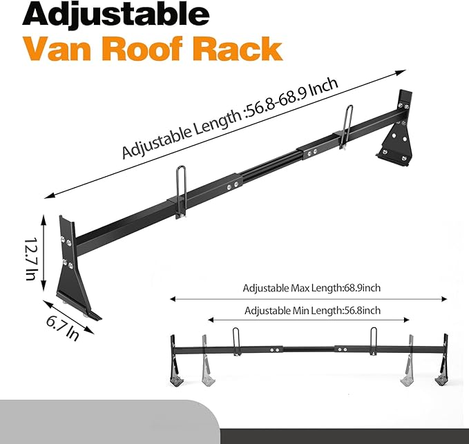 Universal Van Ladder Roof Racks, Adjustable Van Roof Ladder Racks with Cargo Roller Compatible with 1996-Up Chevy Express Fullsize and Vans with Rain Gutter,Black-2Pack