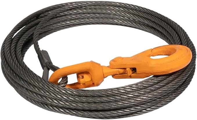Mytee Products 1 Pack Steel Core Winch Cable 3/8" x 50' Swivel Hook 14,400 lbs Breaking Strength & 1 Pack Side Puller Recovery Tool for Vehicle Towing & Angled Winching - 9,000 lbs WLL