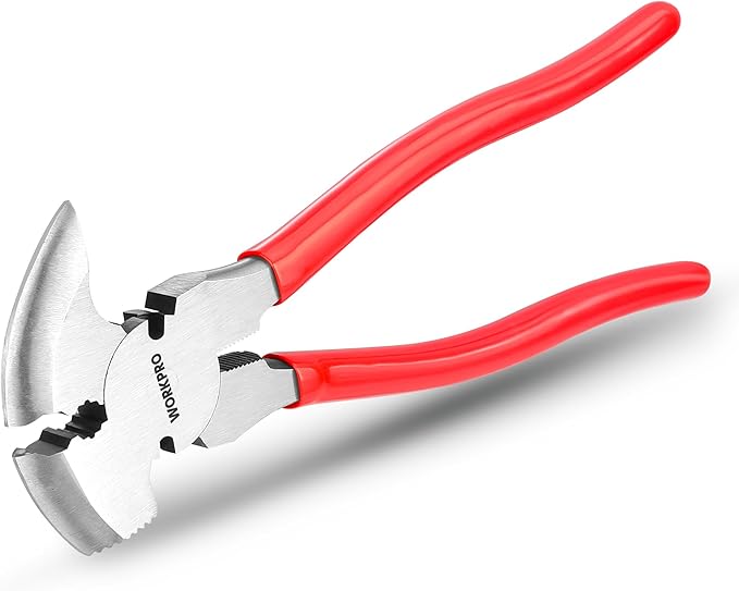 WORKPRO Fencing Pliers, 10-inch Multi Fence Pliers Tool, Heavy Duty Fencing Tools, Barbed Wire Fence Tools, Fence Cutter, Nail Puller, Staple Puller, Cutting Wire, Hammer Head