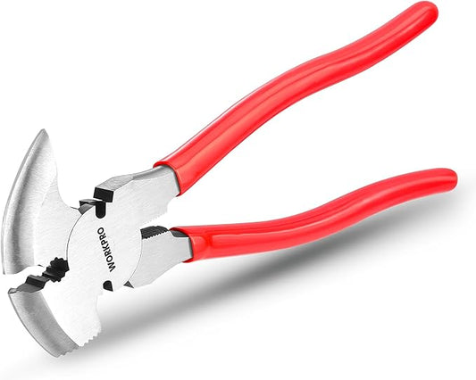 WORKPRO Fencing Pliers, 10-inch Multi Fence Pliers Tool, Heavy Duty Fencing Tools, Barbed Wire Fence Tools, Fence Cutter, Nail Puller, Staple Puller, Cutting Wire, Hammer Head