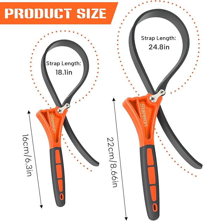 2-Pack Rubber Strap Wrench,Oil Filter Wrench Diameter 4" and 6" Heavy Duty Adjustable Blet Wrench for Jar Opener,Water Filter,Plumbing,Sink,Faucet