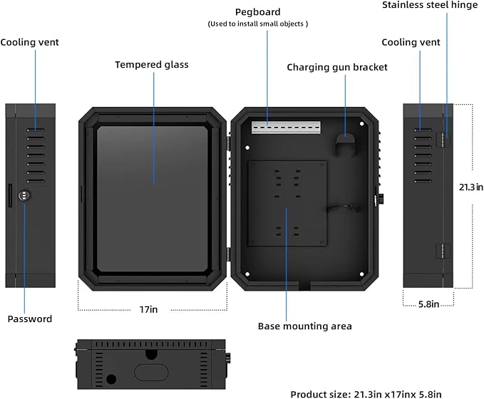 Charger Box for Tesla Gen 3, Outdoor Wall Charger Cover for Tesla Accessories, Rainproof Dustproof Wall Connector Charging Cable Organizer Tesla Charger Lock Box