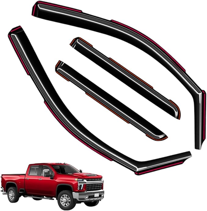 in-Channel Window Visors Rain Guards FIT Chevy Silverado/GMC Sierra 2500HD/3500HD 2020-2025 Crew Cab (2020-2025) – 4-Piece in-Channel Dark-Smoke Polycarbonate Vent Deflectors